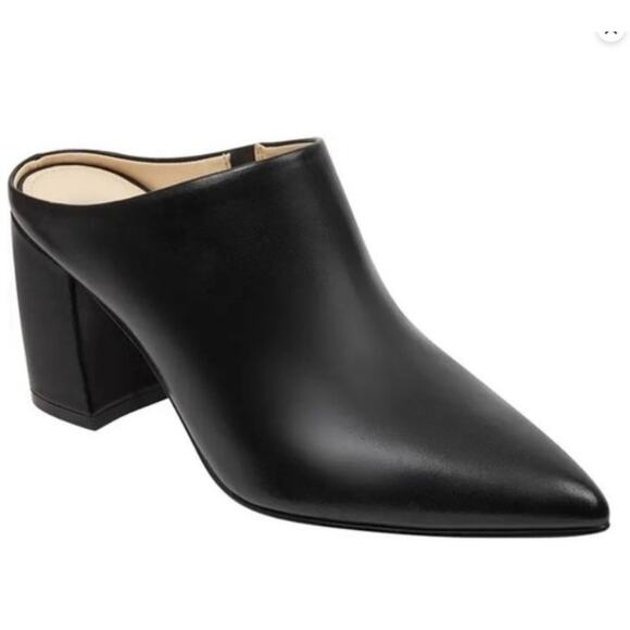 Marc Fisher MFragni Classic Heeled Pointed Toe Black Leather Mules Size 8 - Picture 1 of 8